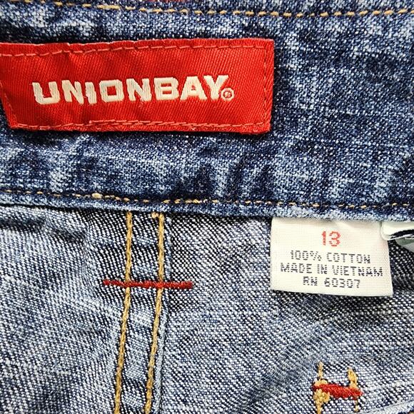 Vintage 90s Unionbay Jeans Womens 13 Juniors Crop Double Button Two-Tone Hem - Picture 4 of 11